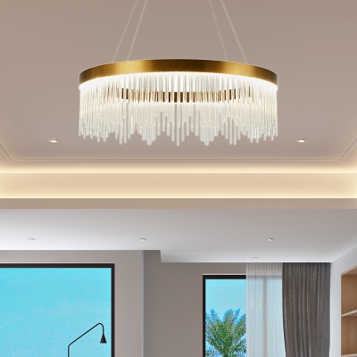 Crystal Glass Hanging Light Fixtures for Indoor, Modern Metal Round Hanging Ceiling Lights