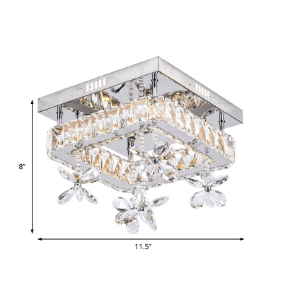 Floral Crystal Ceiling Light Fixture Contemporary Metal Squared Ceiling Lights for Hallway