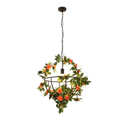 Flower Basket Hanging Pendant Lights Nordic Style Iron 1 Light Hanging Lights in Black with Chain
