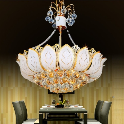 Lotus Ceiling Pendant Lights Modern Metal Large With Crystal In Gold For Dining Room Beautifulhalo Com - Large Gold Ceiling Pendants