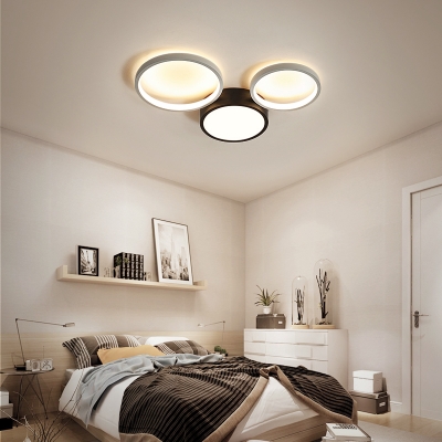 Metal Multi-Ring Led Ceiling Light Modern Black and White Flush Light for Living Room