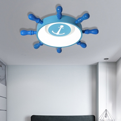 Metal Rudder Ceiling Light with Anchor Pattern 32W Integrated Led Ceiling Flush Mount Light in Blue