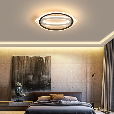 Nordic Style Circle and Oblong Ceiling Lamp Metallic LED Black and White Flush Lighting for Bedroom