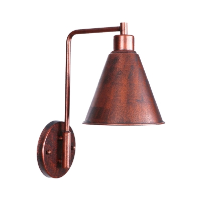 Rust Cone Wall Mounted Light Antique Iron 1 Light Wall Sconce Lighting for Coffee Shop