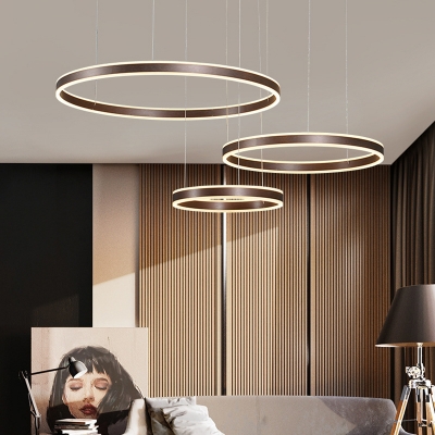 Simple Multi Ring Chandelier Lamp Energy Saving Led Hanging Pendant Light in Brown