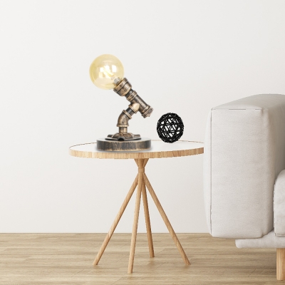Single-Bulb Pipe Desk Lamp Rustic Style Metal and Glass Accent Table Lamp with Plug in