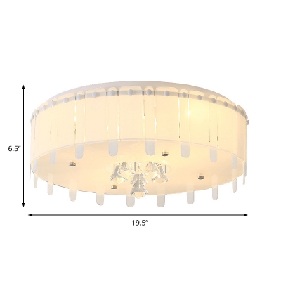 White Round Flush Mount Light for Living Room, Contemporary Unique Crystal Ceiling Light Fixture