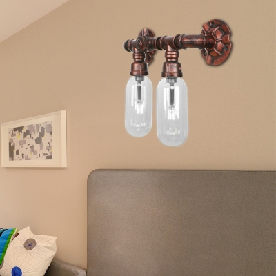 Antique Clear Glass Sconce Lighting Fixtures Metal Pipe Sconce Lights with Switch for Foyer