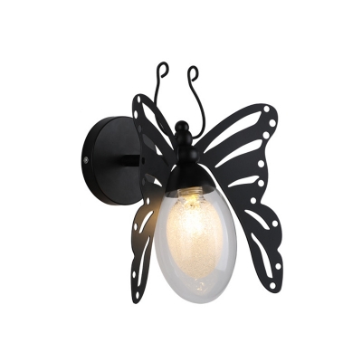 Black Butterfly Wall Mounted Lights Contemporary Iron 1 Head Wall Hanging Lights for Bedside