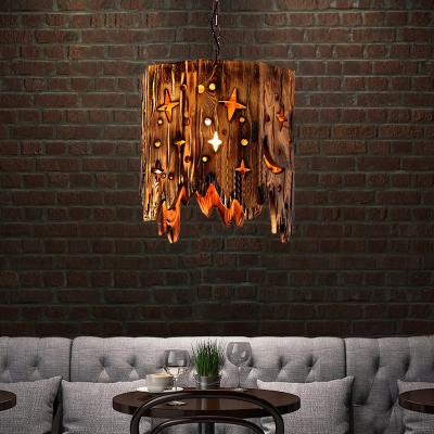 Country Star Sky Hanging Pendant Lights Wood Hanging Ceiling Lights with Chain for Restaurant