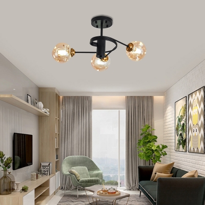 Curved Arms Living Room Semi Flush Ceiling Light Metal 3/5 Light Modern Flush Mount Light in Amber/Smoke Gray