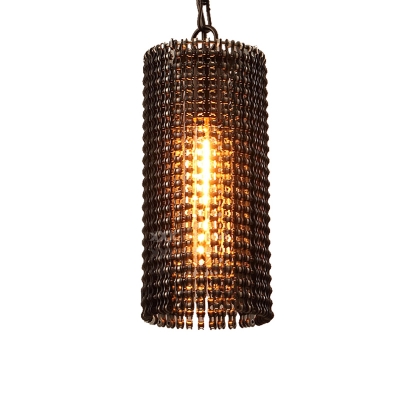 Cylinder Chain Hanging Lights for Dining Table, Vintage Metal 1 Light Pendant Lights in Black