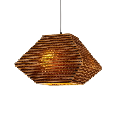 Geometric Pendant Lighting Asian Style Kraft 1 Light Corrugated Paper Indoor Pendant