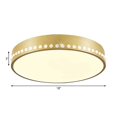 Gold Drum Ceiling Flush Mount Light Nordic Metal Ceiling Lamp with Clear Crystal Bead