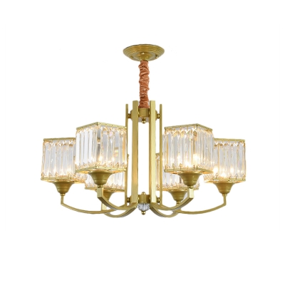 Gold Square Chandelier Light Mid Century Modern Crystal and Iron Pendant Chandelier for Living Room and Bedroom
