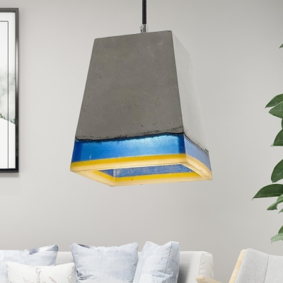 Gray and Blue Pyramid Hanging Light Fixture Modern Single Light Cement Pendant for Kitchen Island