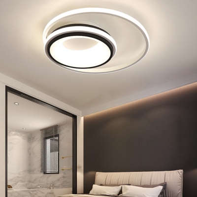 LED Double Ring Flushmount Light Minimalist Metal Black and White Ceiling Flush Light