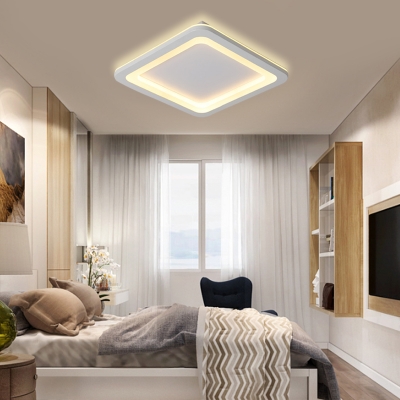 Metal Rounded Square Ceiling Flush Modern Simple LED Bedroom Ceiling Lights Fixture in White