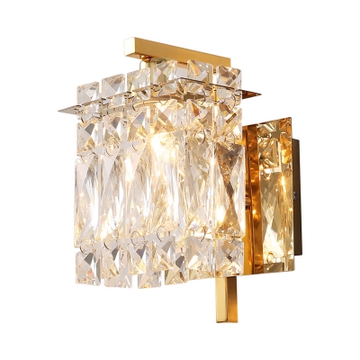 Mid Century Square Wall Lighting Metal and Crystal Sconce Light Fixture for Living Room and Bedroom