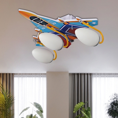 Multi Color Aircraft Flushmount Ceiling Fixture Glass and Metal 4 Heads Kids Room Lighting
