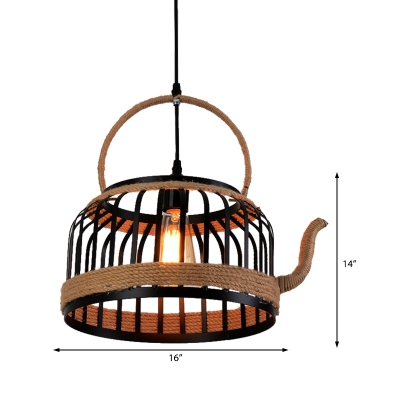 Rope Wrapped Jug Hanging Light Fixture Country Iron 1 Head Hanging Ceiling Light for Restaurant