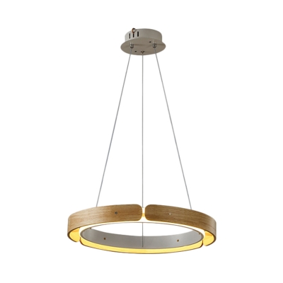 Round Led Pendant Light Nordic Simple Wood Suspension Light with Warm Lighting