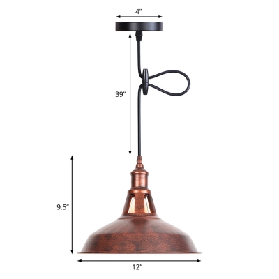 Rust Barn Pendant Light Single Light Metallic Hanging Lamp with Adjustable Cord for Shop