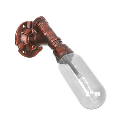 Rust Sconce Lighting Fixtures Antique Metal 1 Bulb Pipe Sconce Lights with Clear Glass Shade for Foyer