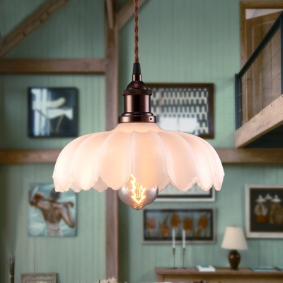 Scalloped Pendant Ceiling Lights Modern Industrial Glass 1 Light Hanging Lamps in Olde Bronze for Coffee Shop