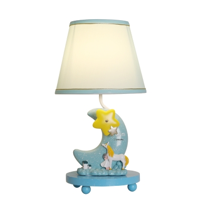 Sky Blue Cartoon Moon Table Lamps Resin and Iron 1 Light Unicorn Accent Lamp for Kids Room