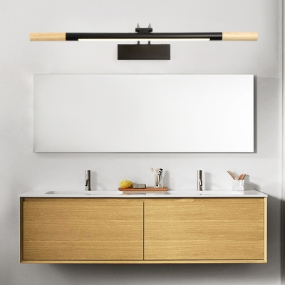 Slim Tube Wall Mount Light with Swing Arm Modern Nordic Metal and Wood Led Vanity Light