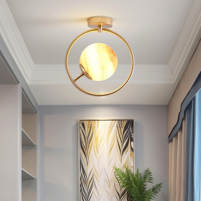 Spherical Flush Mount Lighting Art Deco Frosted Glass 1 Light Ceiling Lamp in Gold
