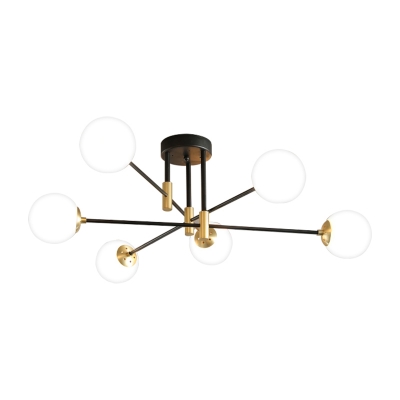 Sputnik Semi Flush Mount with Sphere Opal Glass Shade Post Modern Semi Flush Ceiling Light in Brass