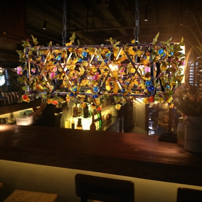 Trellis Cage Island Light Fixtures Contemporary Metal 4 Light Colorful Hanging Plant Pendant for Restaurant