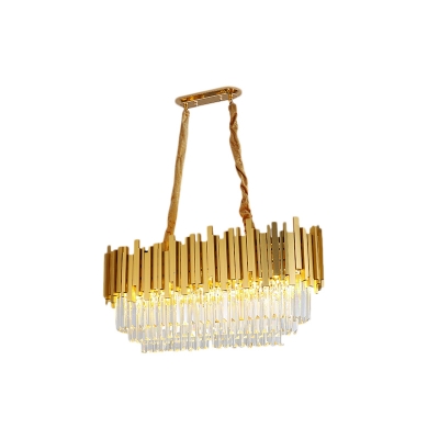 Unique Crystal Hanging Lamps Contemporary Iron and Aluminum 4 Heads Pendant Lighting in Gold for Dining Room