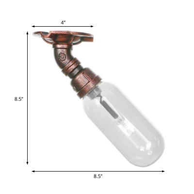 Vintage Pipe Semi Flush Light Iron 1 Bulb Semi Flush Ceiling Lights with Clear Glass Shade for Hall