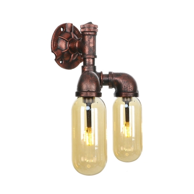 Water Pipe Lighting Fixture Industrial Vintage Iron 2 Heads Wall Mounted Lights for Foyer