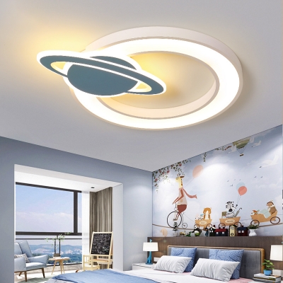 White and Blue Space Flush Ceiling Lights Modern Acrylic and Iron 1 Light Flush Mount Light