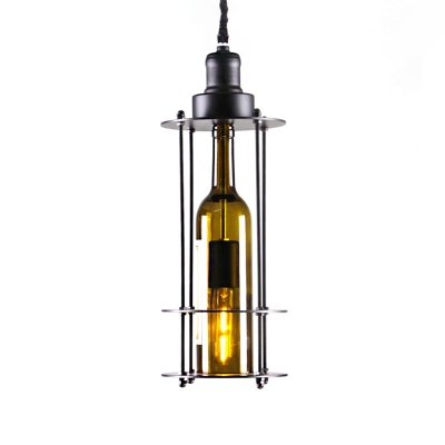 Wine Bottle Ceiling Pendant Lights Modern Glass and Iron 1 Head Hanging Pendant Lights for Bar