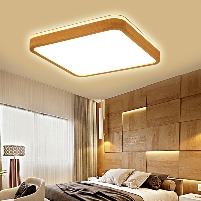Wooden Square Flush Mount Light Modern Wood Ceiling Light Fixture For Living Room