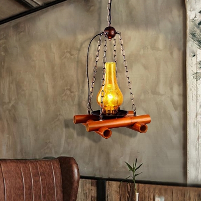 Yellow Crackle Glass Pendant Light Fixtures Modern Iron 1 Head Vase Hanging Ceiling Light for Restaurant
