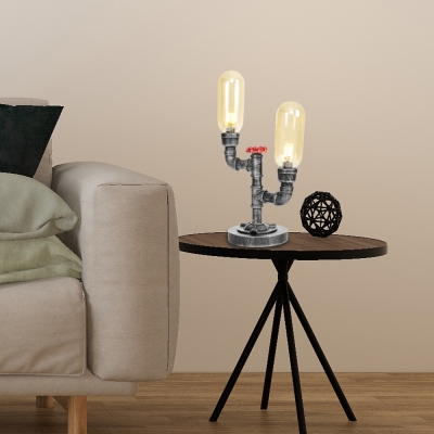 2 Lights Cylinder Desk Lamp Industrial Retro Iron Plug in Accent Table Lamp with Switch for Bedside