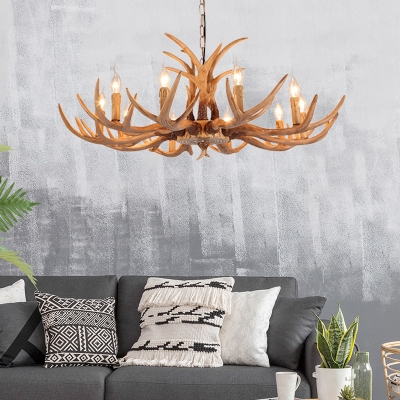 American Country Antlers Chandelier Resin Hanging Light in Gold for Coffee Shop Restaurant