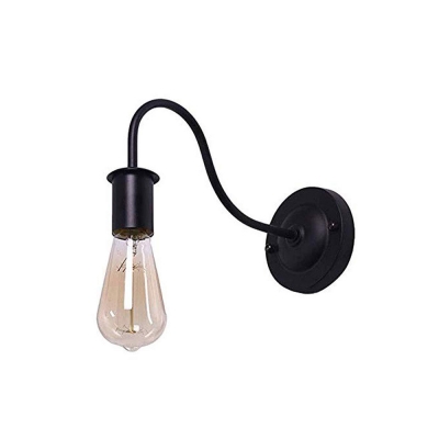 Antique Bare Bulb Wall Mounted Light Metal 1 Bulb Gooseneck Sconce Lamp in Black for Coffee Shop