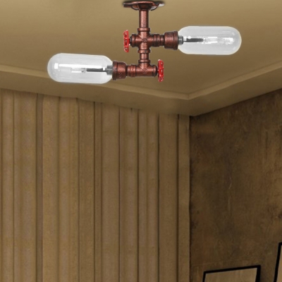 Antiqued Pipe Semi Flush Light Iron 2 Heads Semi Flush Ceiling Lights for Foyer Corridor Hallway