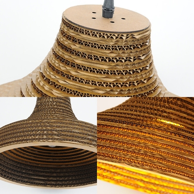 Asian Domed Pendant Light Fittings 1 Light Corrugated Paper Pendant for Dining Room