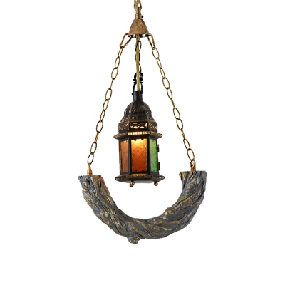 Bohemia Engraved Glass Pendant Light Fixtures Iron and Resin 1 Head Hanging Ceiling Light for Restaurant