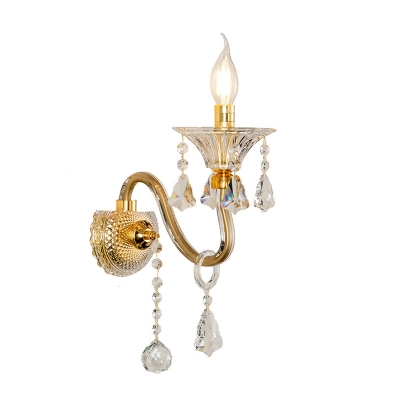 Brass Candle Wall Sconce Light Mid Century Metal Glass Wall Lamp Sconce with Crystal for Indoor
