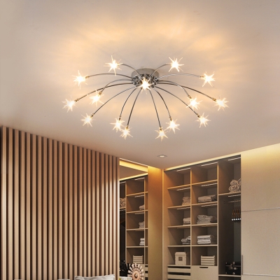 Chrome Finish Star Semi Flush Light 12/15/21/28 Light Modern Metal Ceiling Light for Bedroom