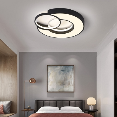 Combination Square/Round Indoor Flush Mount Fixture Metal Contemporary Ceiling Light in Black and White